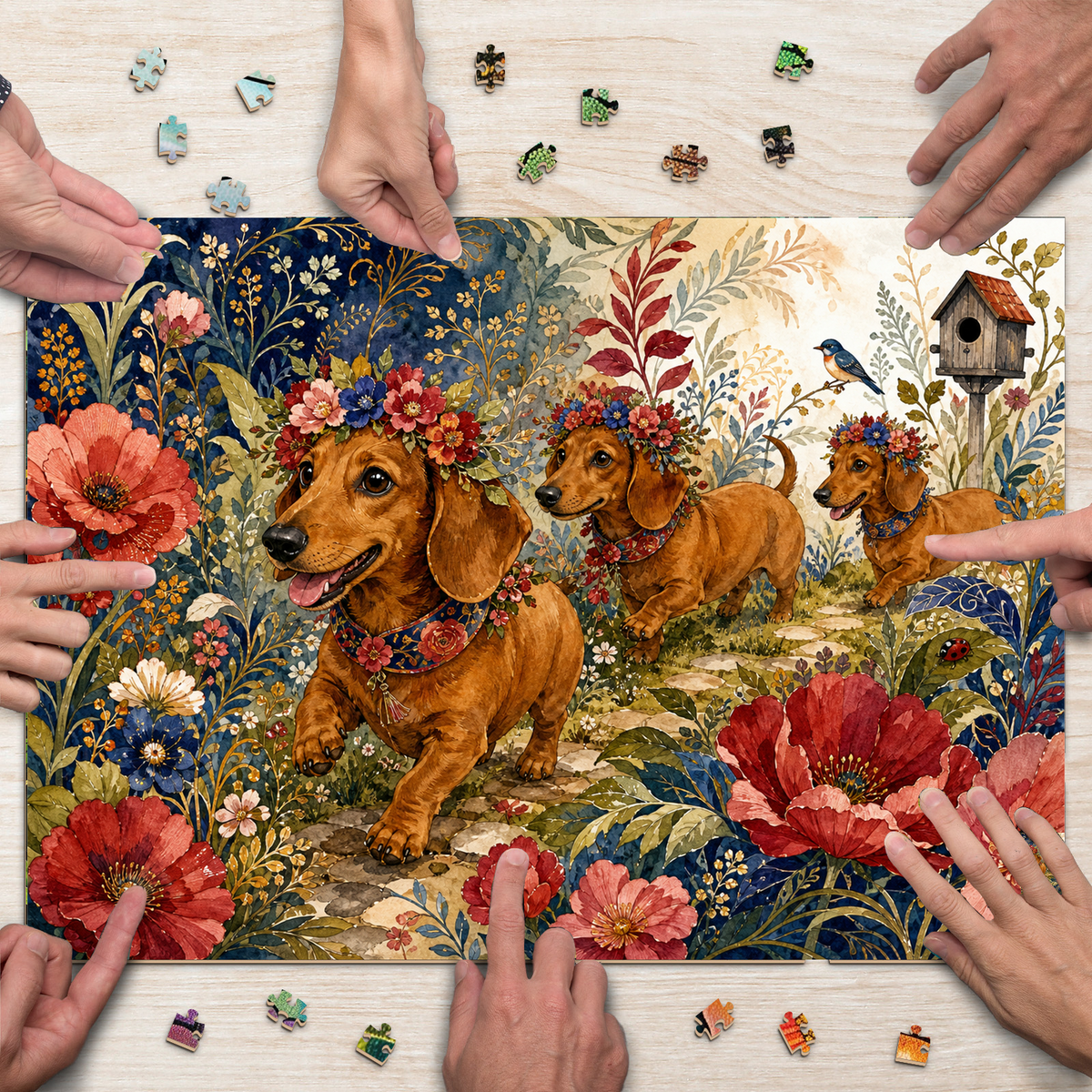 Amber Dachshund Flower Parade Landscape Puzzle - puzzle product view