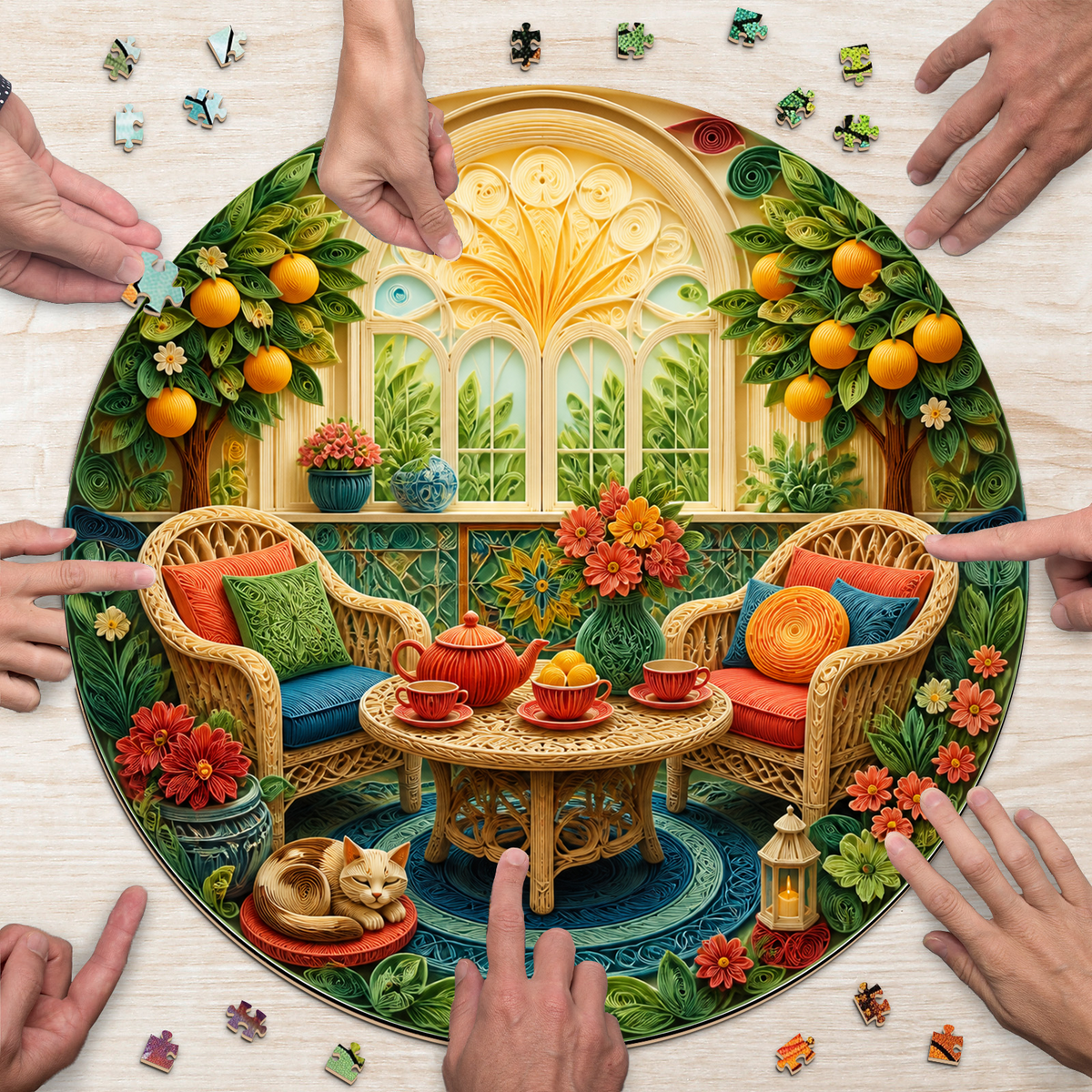 Radiant Sunroom Tea Corner Round Puzzle - puzzle product view