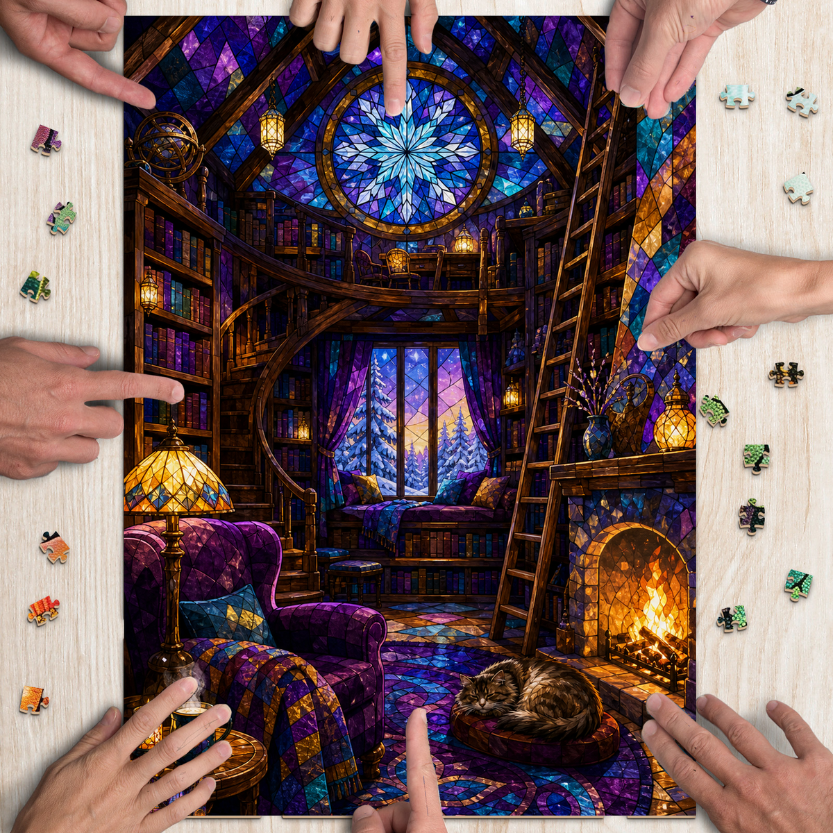 Whispering Winter Cabin Library Portrait Puzzle - puzzle product view