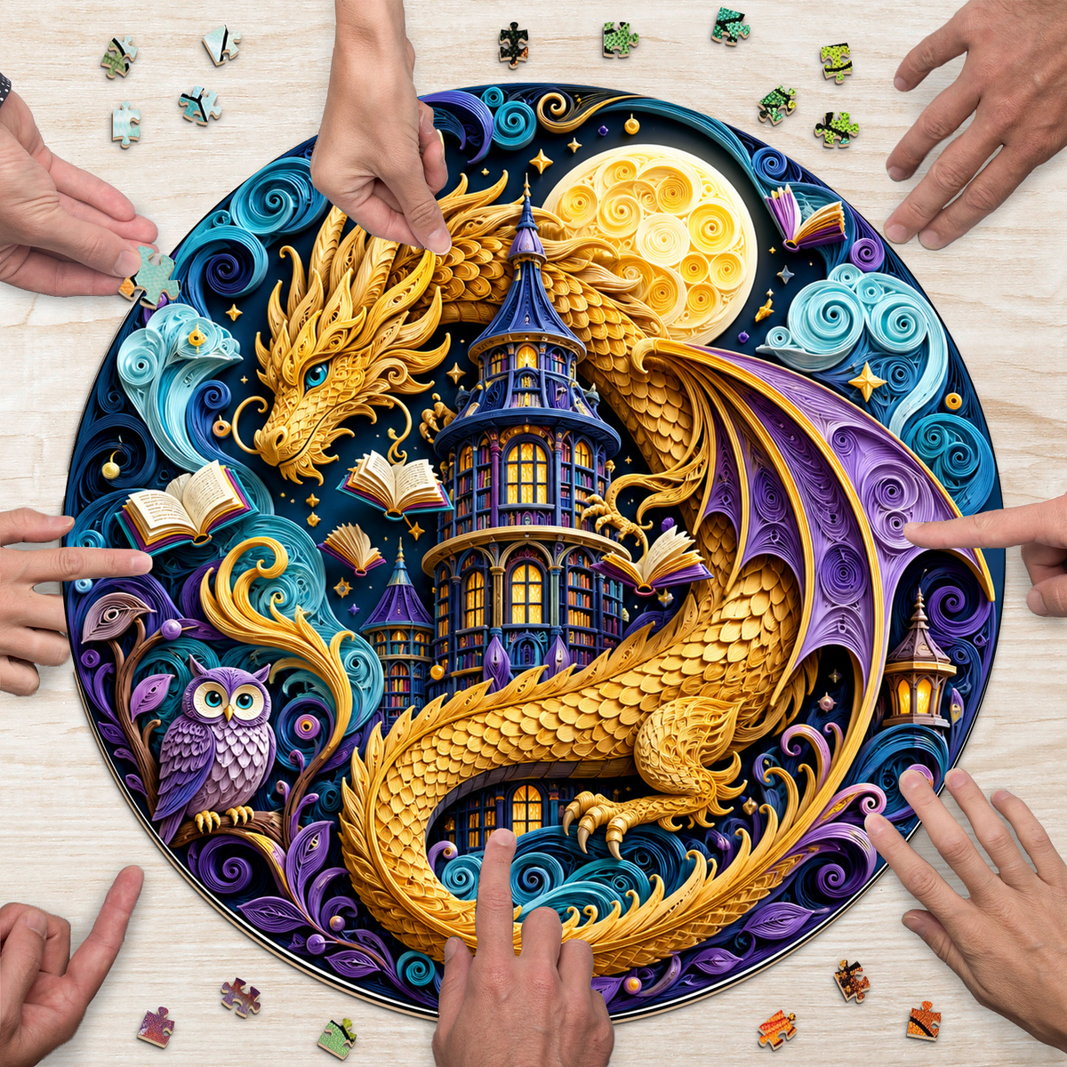 Golden Dragon Library Moon Round Puzzle - puzzle product view