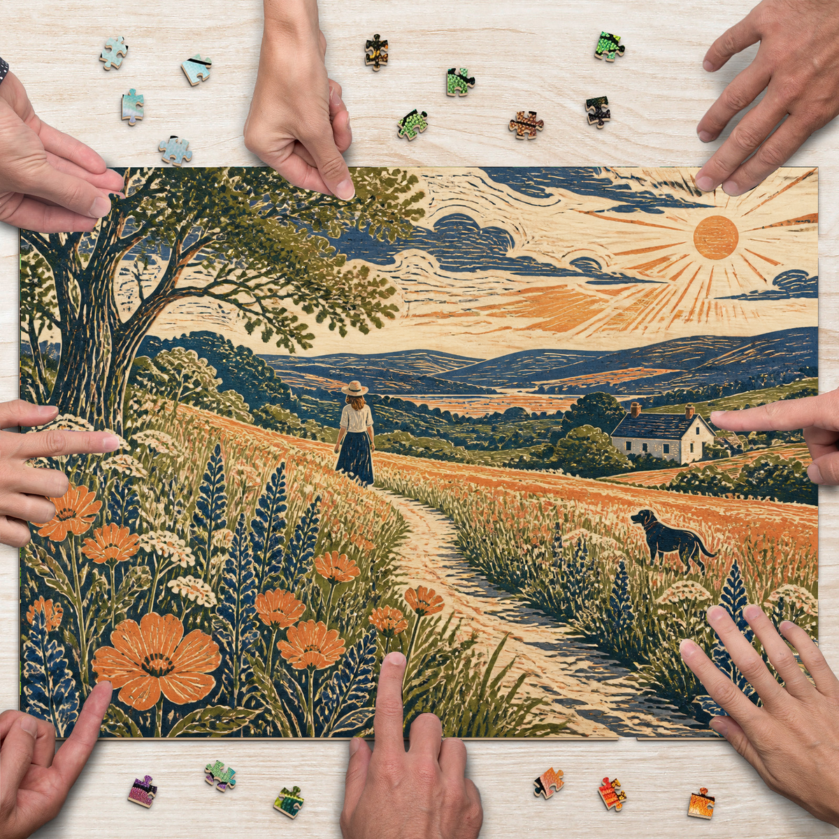 Sunlit Wildflower Meadow Landscape Puzzle - puzzle product view