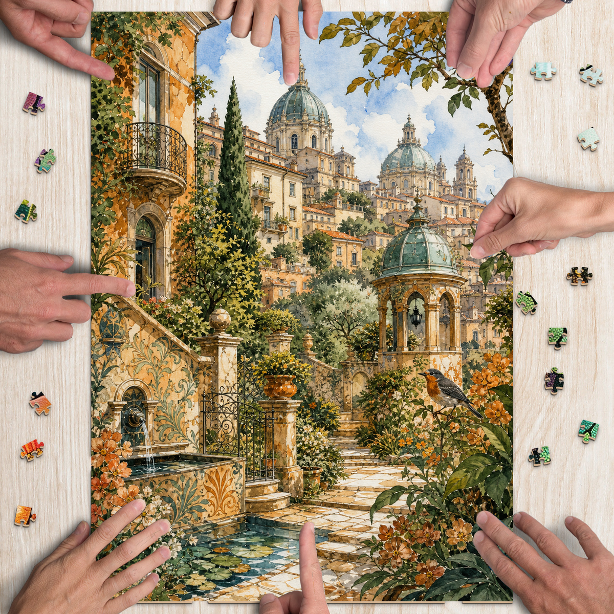 Amber Watercolor City Garden Portrait Puzzle - puzzle product view