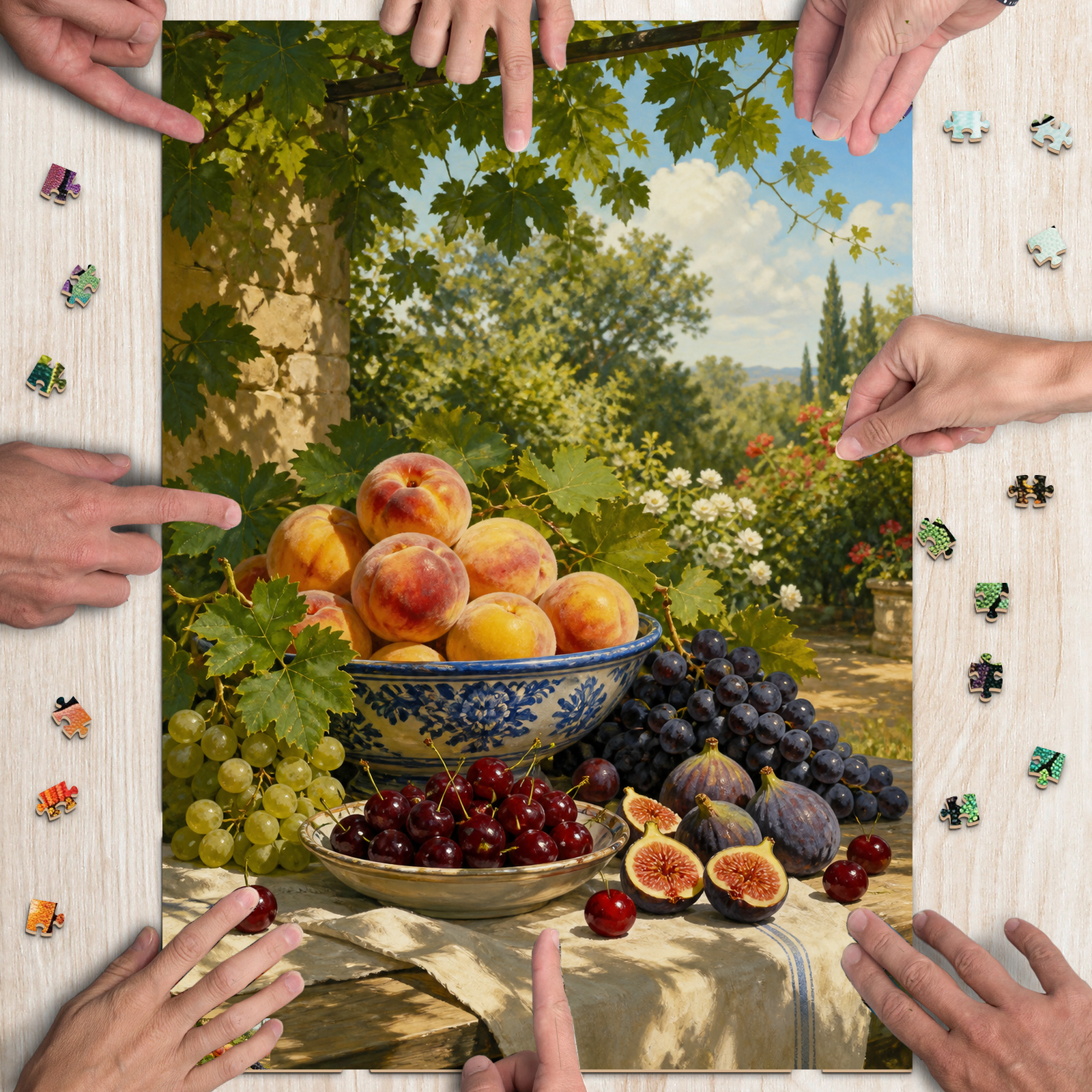 Golden Hour Summer Fruit Table Botanical Lithograph Portrait Puzzle - puzzle product view