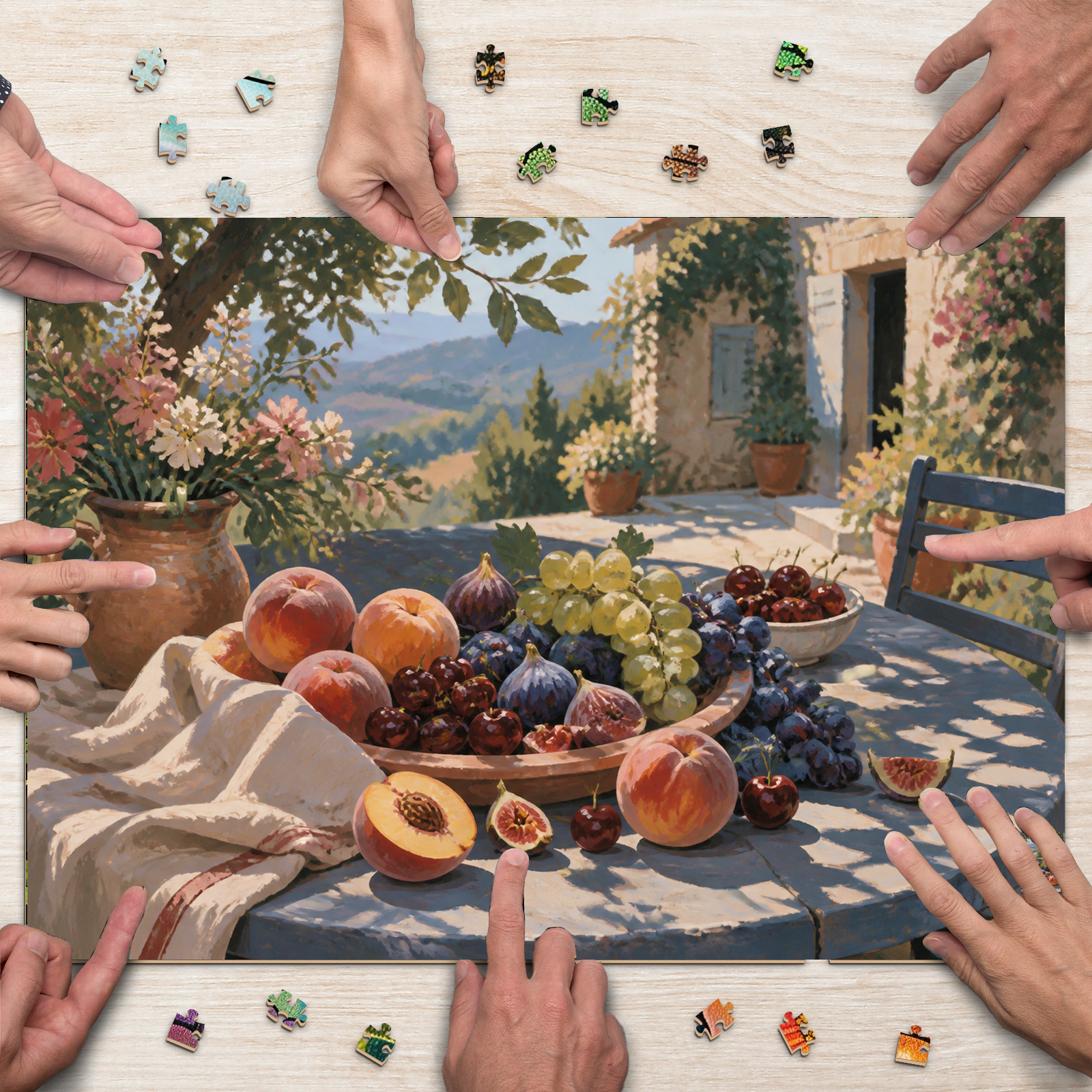Sunlit Summer Fruit Table Gouache Landscape Puzzle - puzzle product view