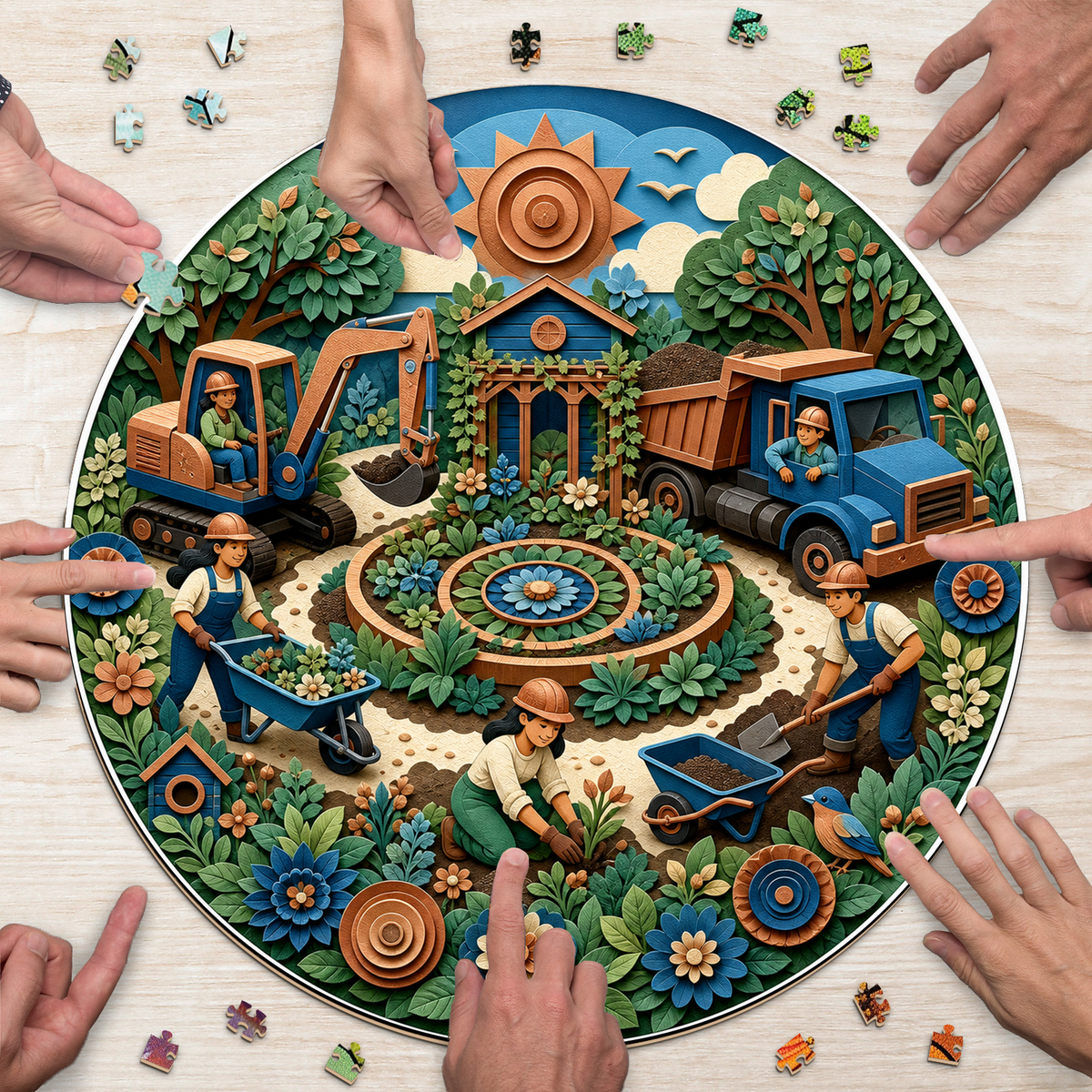 Sapphire Construction Site Story Round Puzzle - puzzle product view