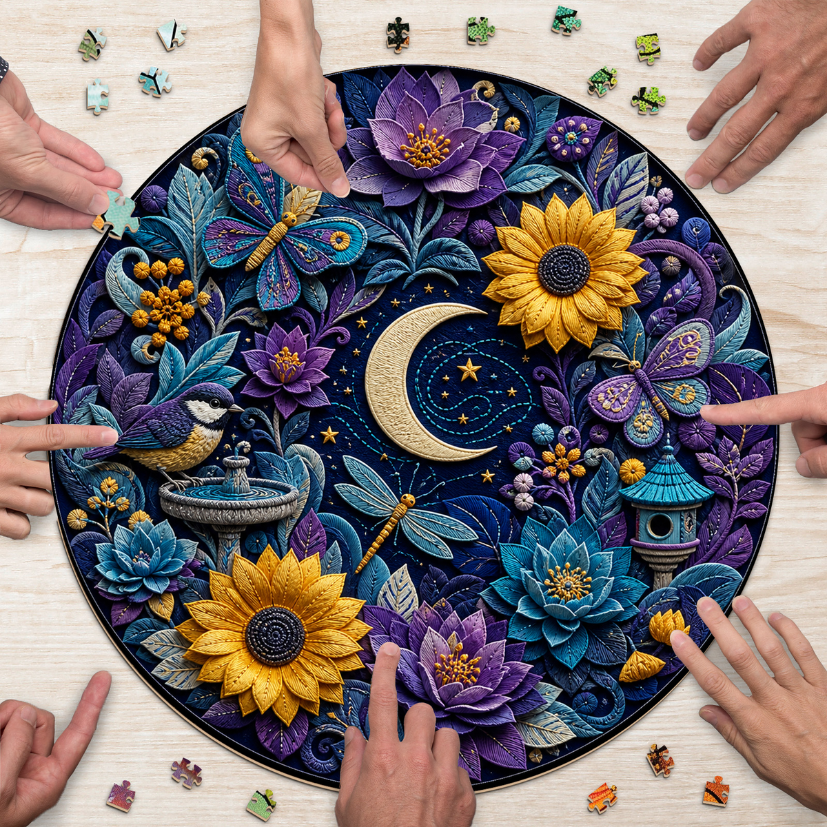 Moonlit Paper Garden Symphony Round Puzzle - puzzle product view