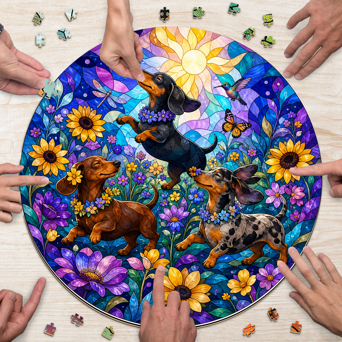 Dancing Dachshund Flower Parade Round Puzzle - puzzle product view