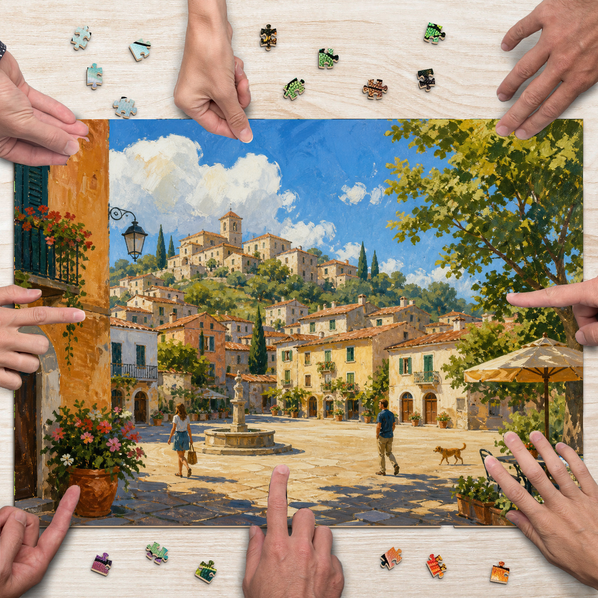 Sunlit Hill Town Landscape Puzzle - puzzle product view