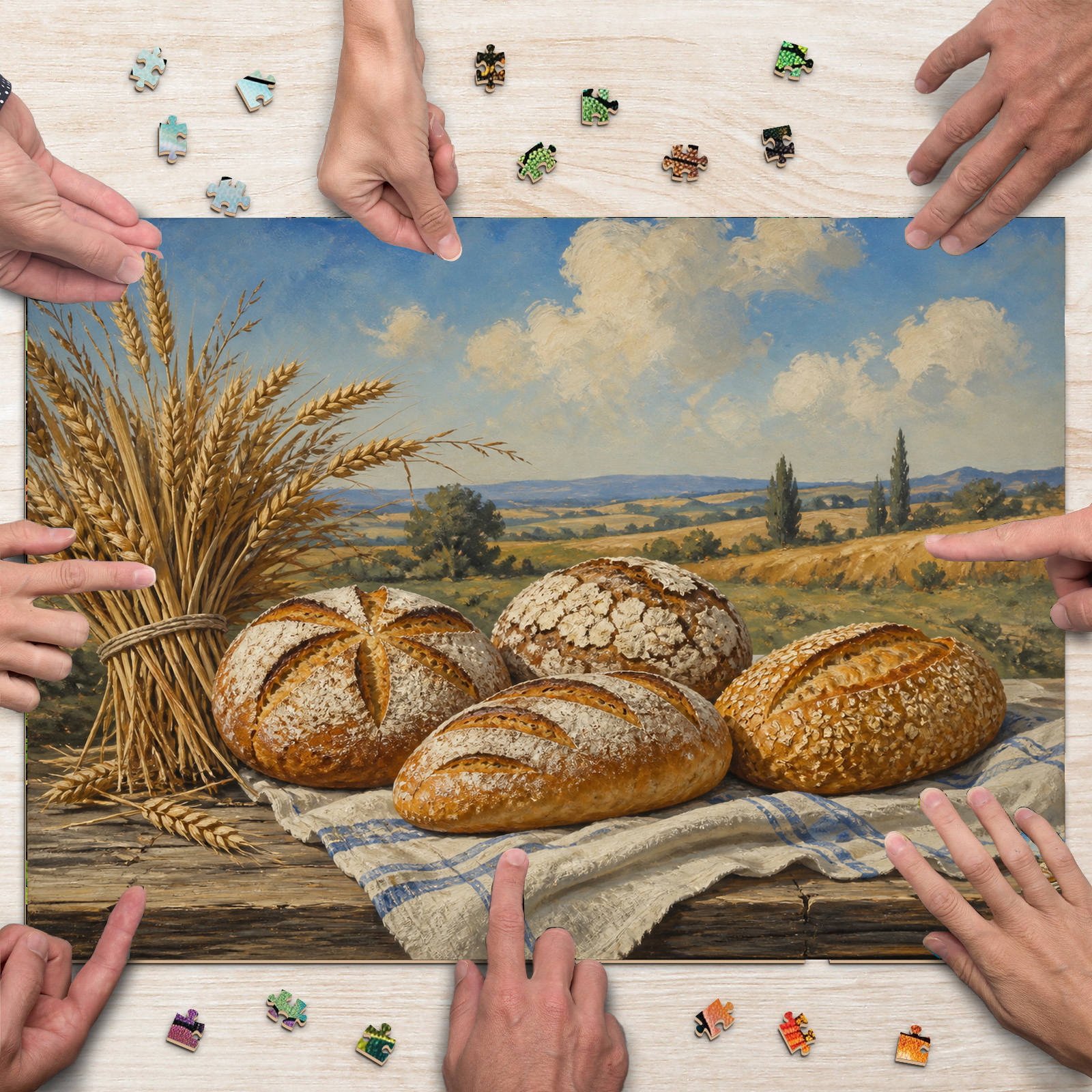 Luminous Artisan Bread Table Folk Art Landscape Puzzle - puzzle product view