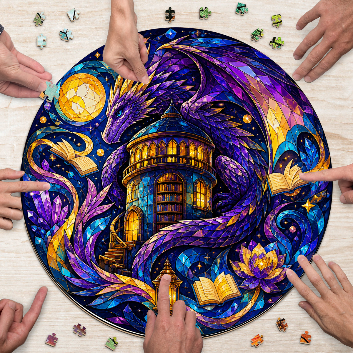 Velvet Dragon Library Moon Round Puzzle - puzzle product view