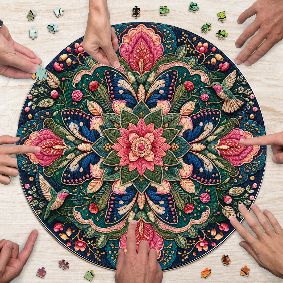 Dancing Botanical Kaleidoscope Round Puzzle - puzzle product view