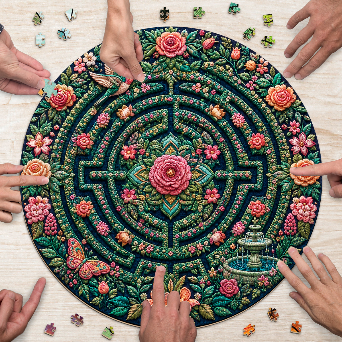 Emerald Floral Labyrinth Round Puzzle - puzzle product view