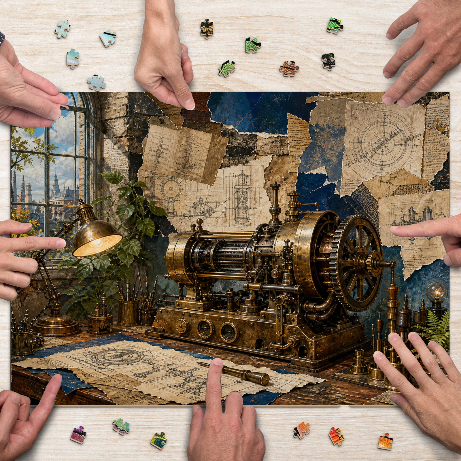Moonlit Inventor Workshop Surreal Collage Landscape Puzzle - puzzle product view