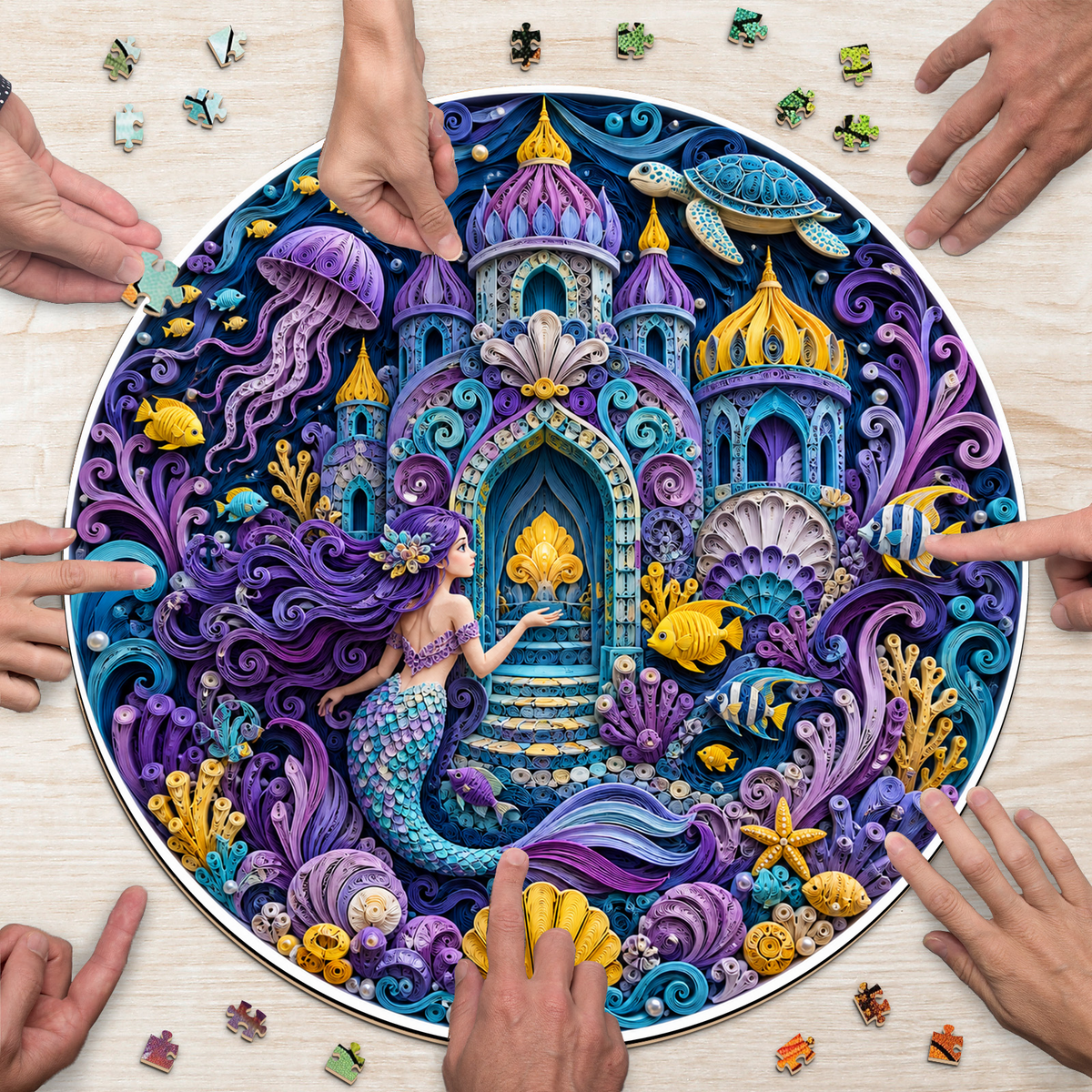 Whispering Mermaid Coral Palace Round Puzzle - puzzle product view
