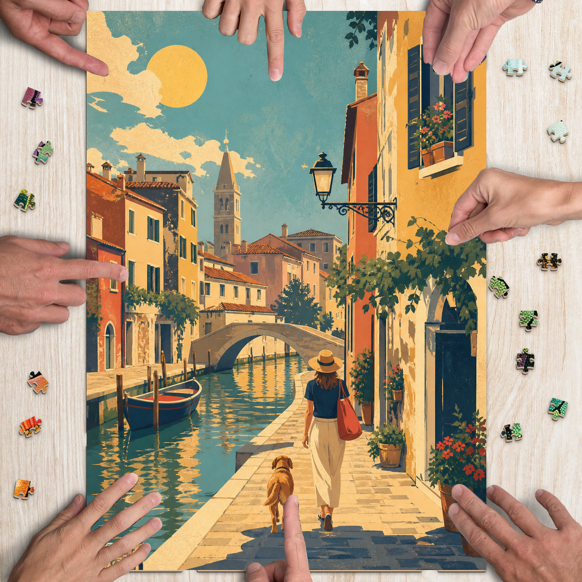Sunlit Canal-Side Houses Portrait Puzzle - puzzle product view