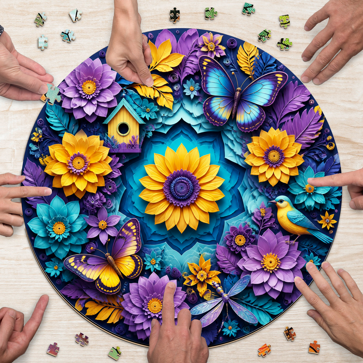 Radiant Paper Garden Symphony Round Puzzle - puzzle product view