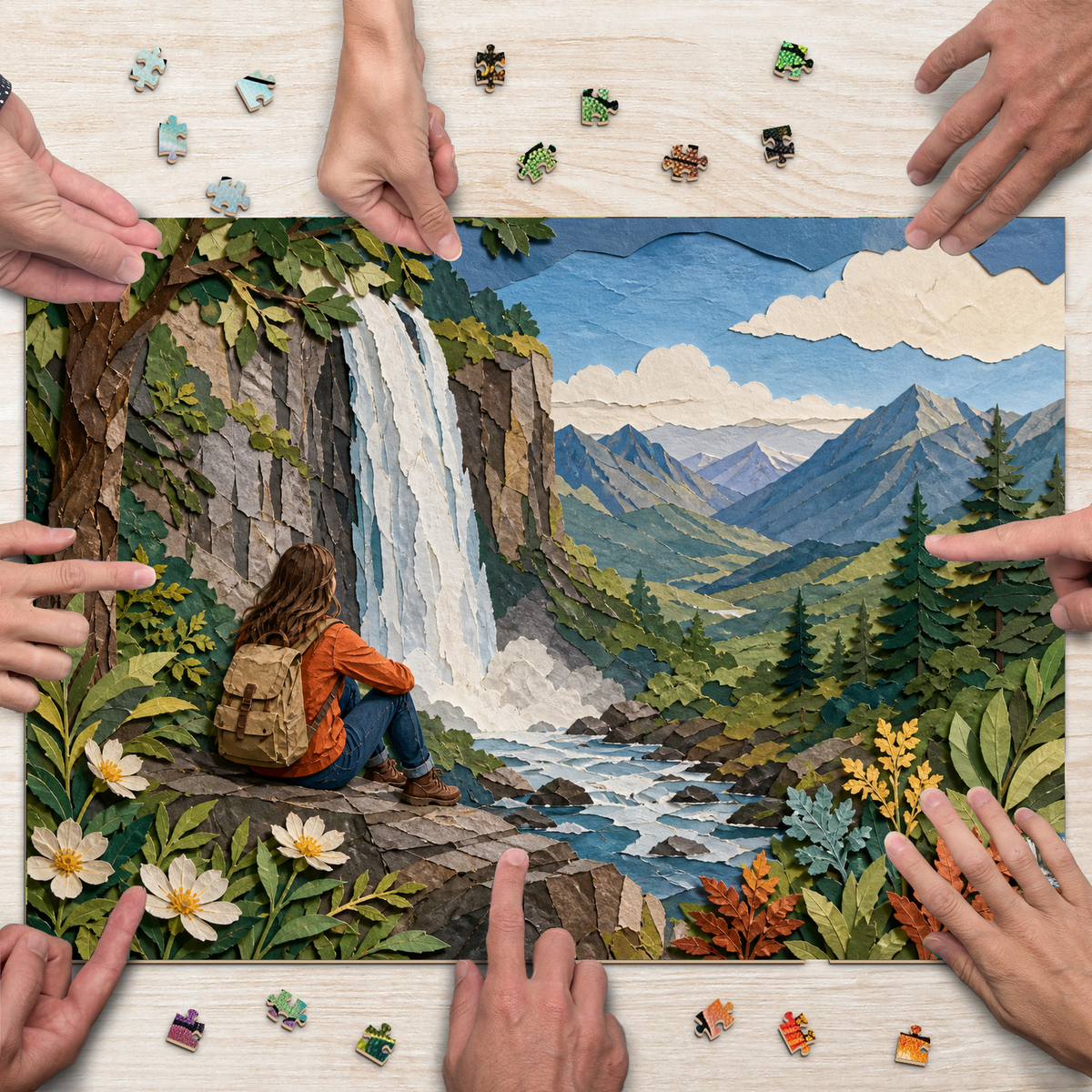 Luminous Waterfall Gorge Landscape Puzzle - puzzle product view