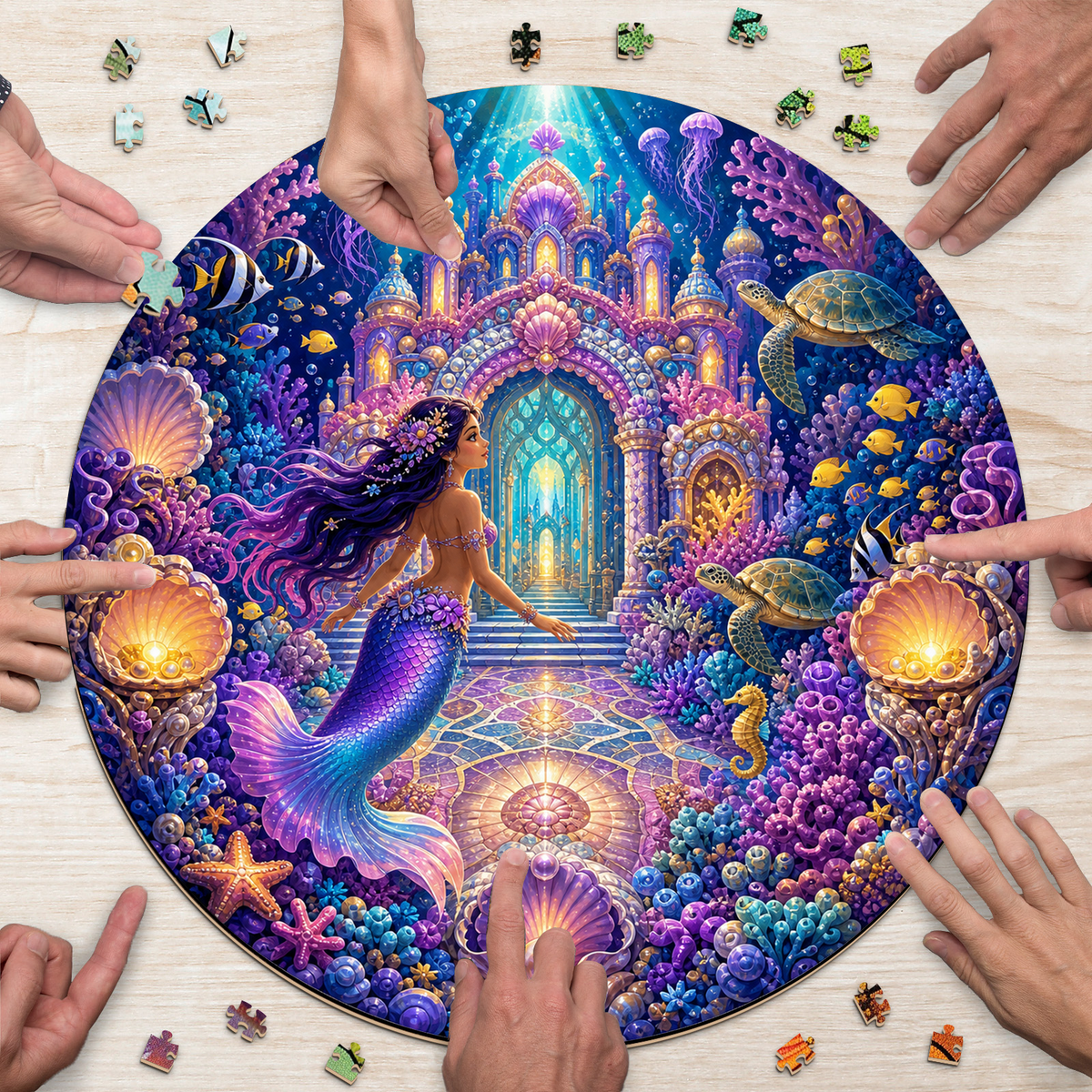 Wildflower Mermaid Coral Palace Round Puzzle - puzzle product view