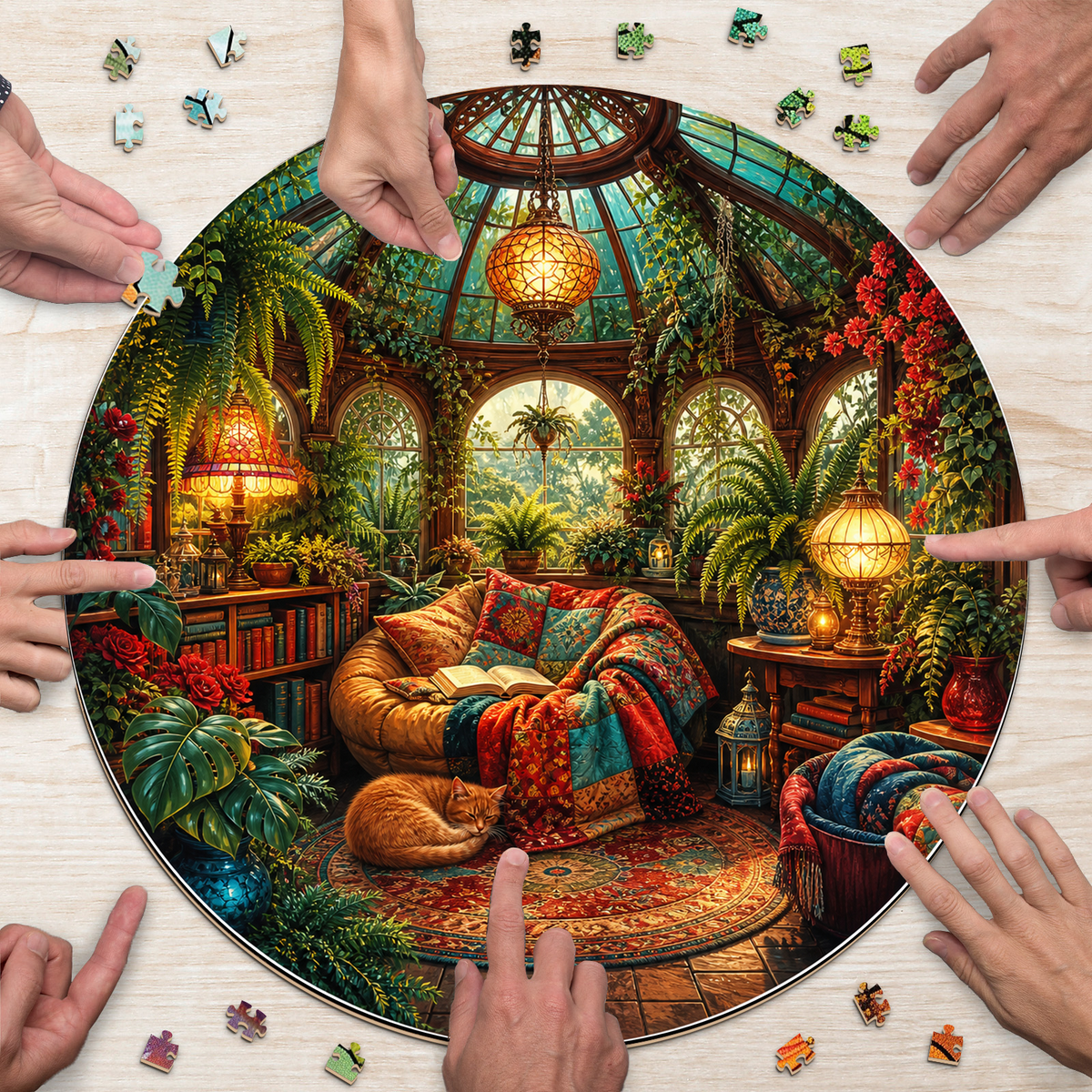 Dancing Reading Nook Conservatory Round Puzzle - puzzle product view