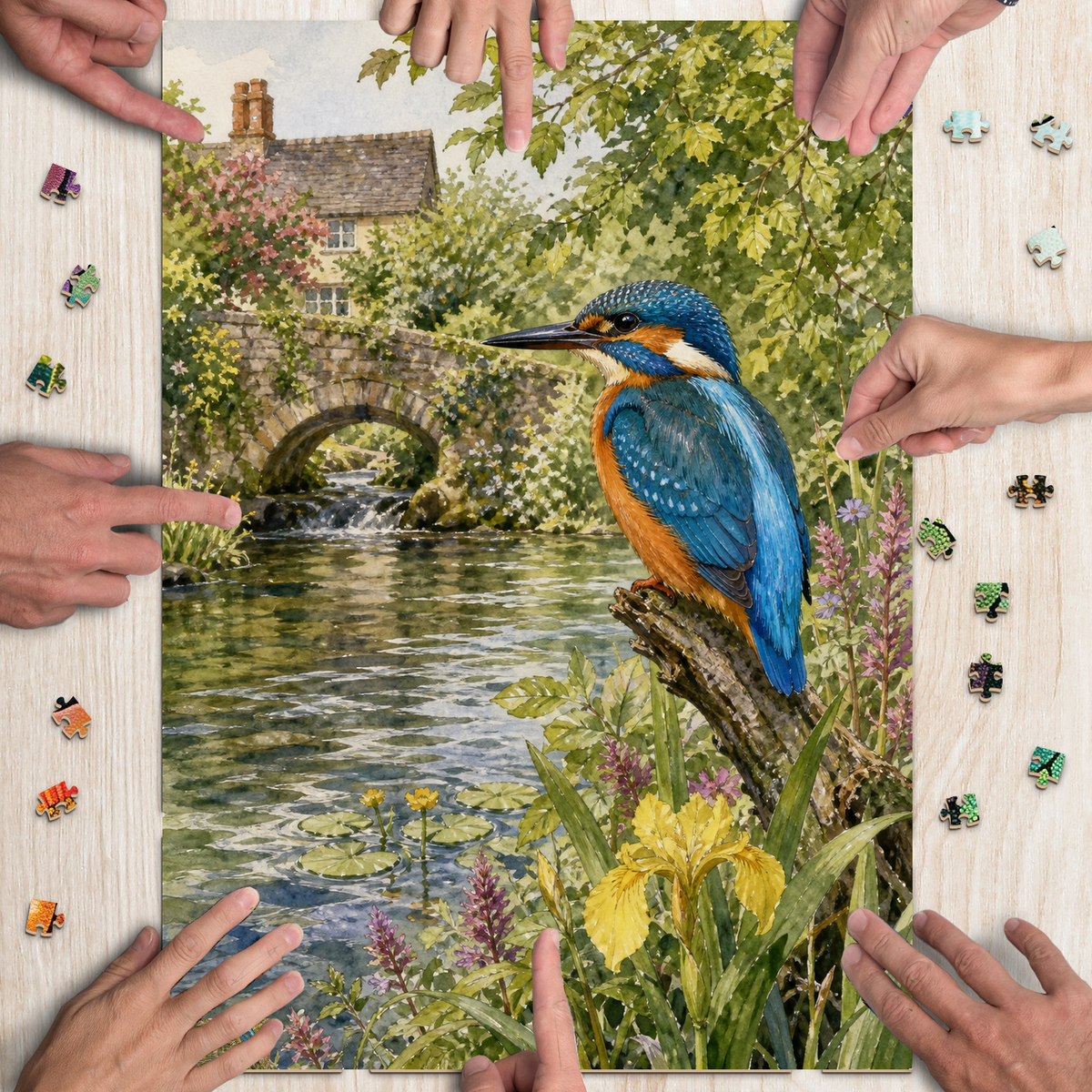 Vibrant Kingfisher By A River Portrait Puzzle - puzzle product view