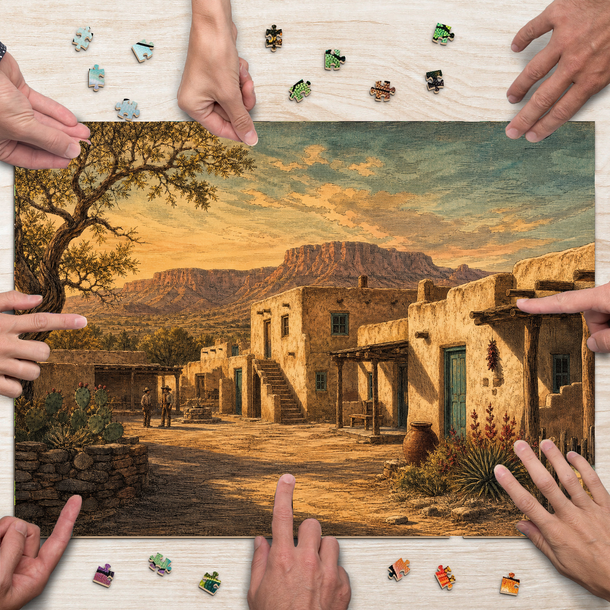 Luminous Desert Adobe Town Landscape Puzzle - puzzle product view