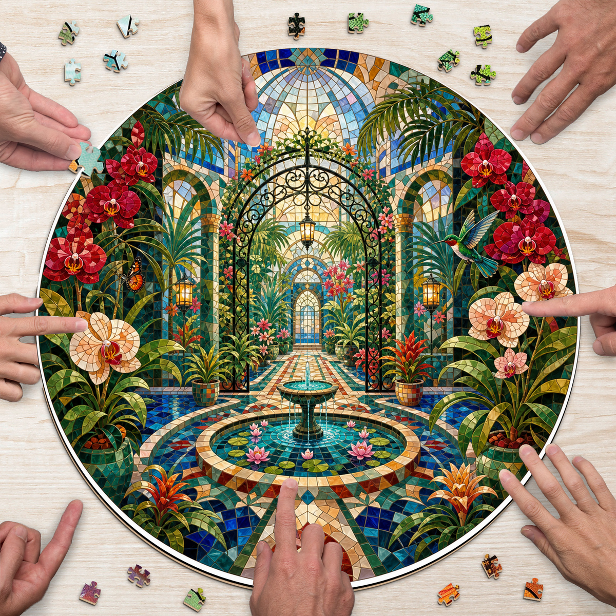 Radiant Botanical Greenhouse Maze Round Puzzle - puzzle product view