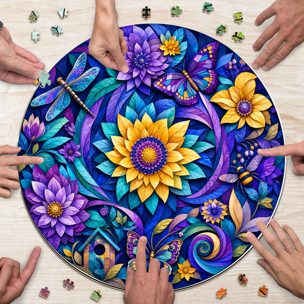 Emerald Paper Garden Symphony Round Puzzle - puzzle product view