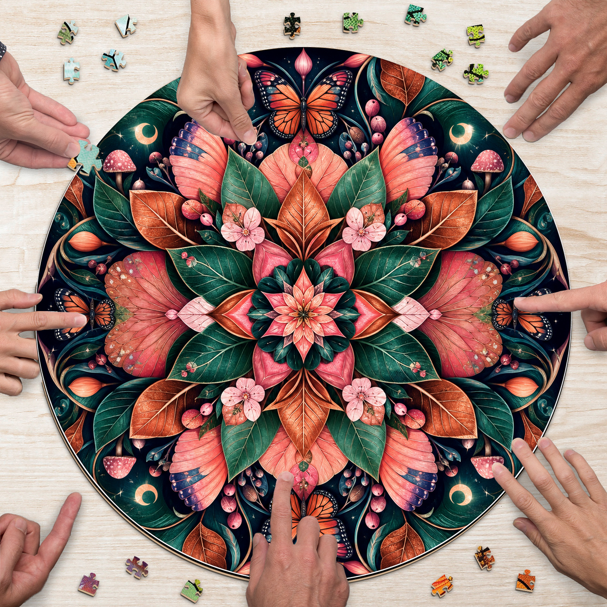 Copperleaf Botanical Kaleidoscope Round Puzzle - puzzle product view
