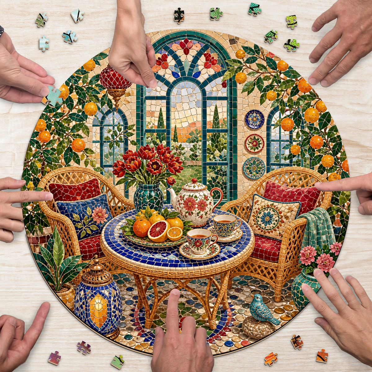 Velvet Sunroom Tea Corner Round Puzzle - puzzle product view