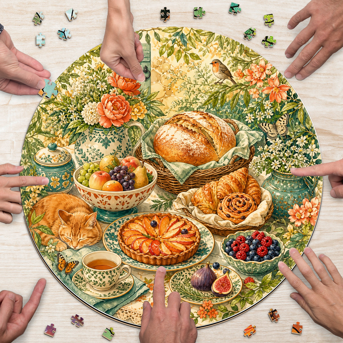 Sunlit Garden Bakery Table Round Puzzle - puzzle product view