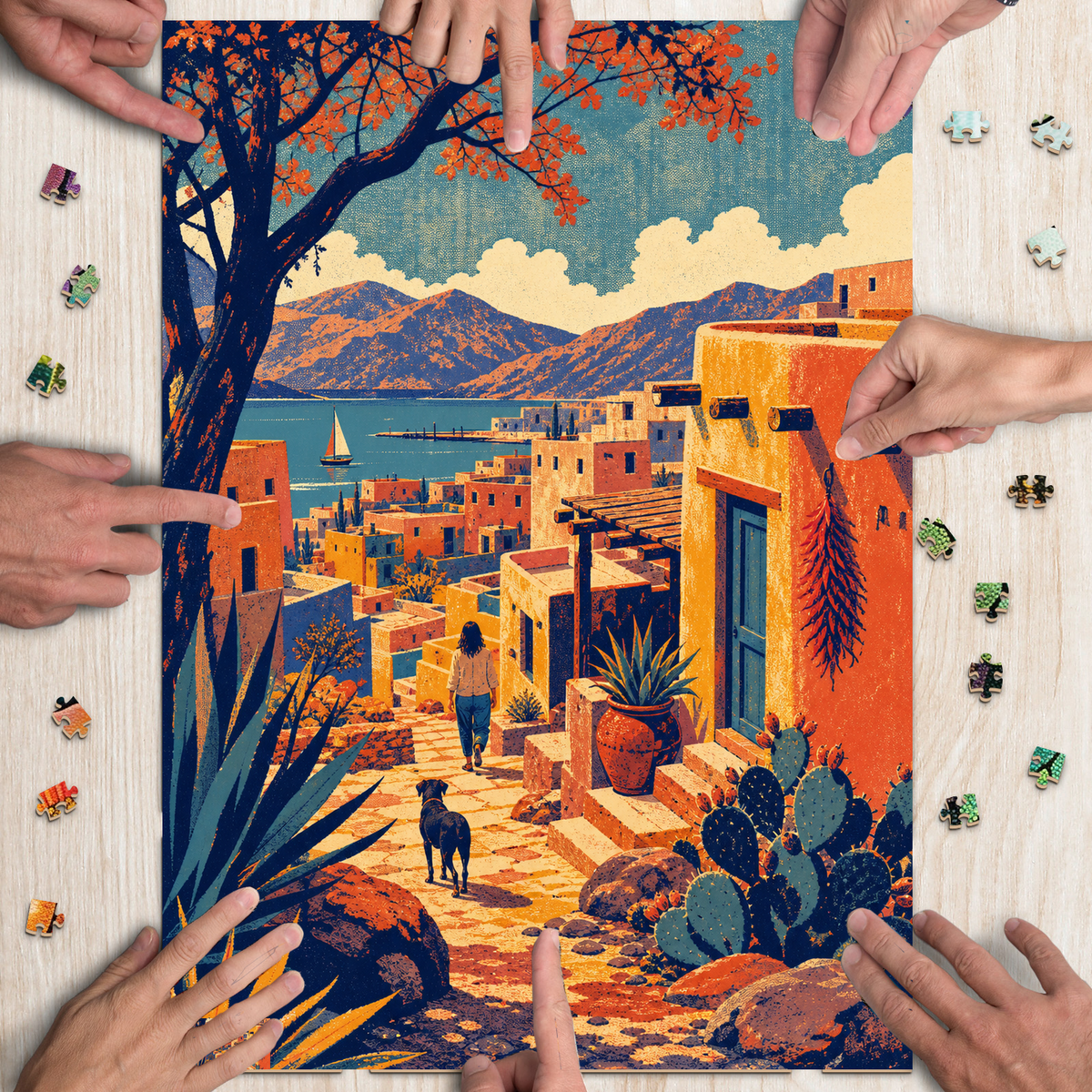 Vibrant Desert Adobe Town Portrait Puzzle - puzzle product view