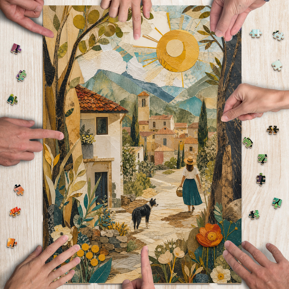 Sunlit Folk-Art Village Portrait Puzzle - puzzle product view