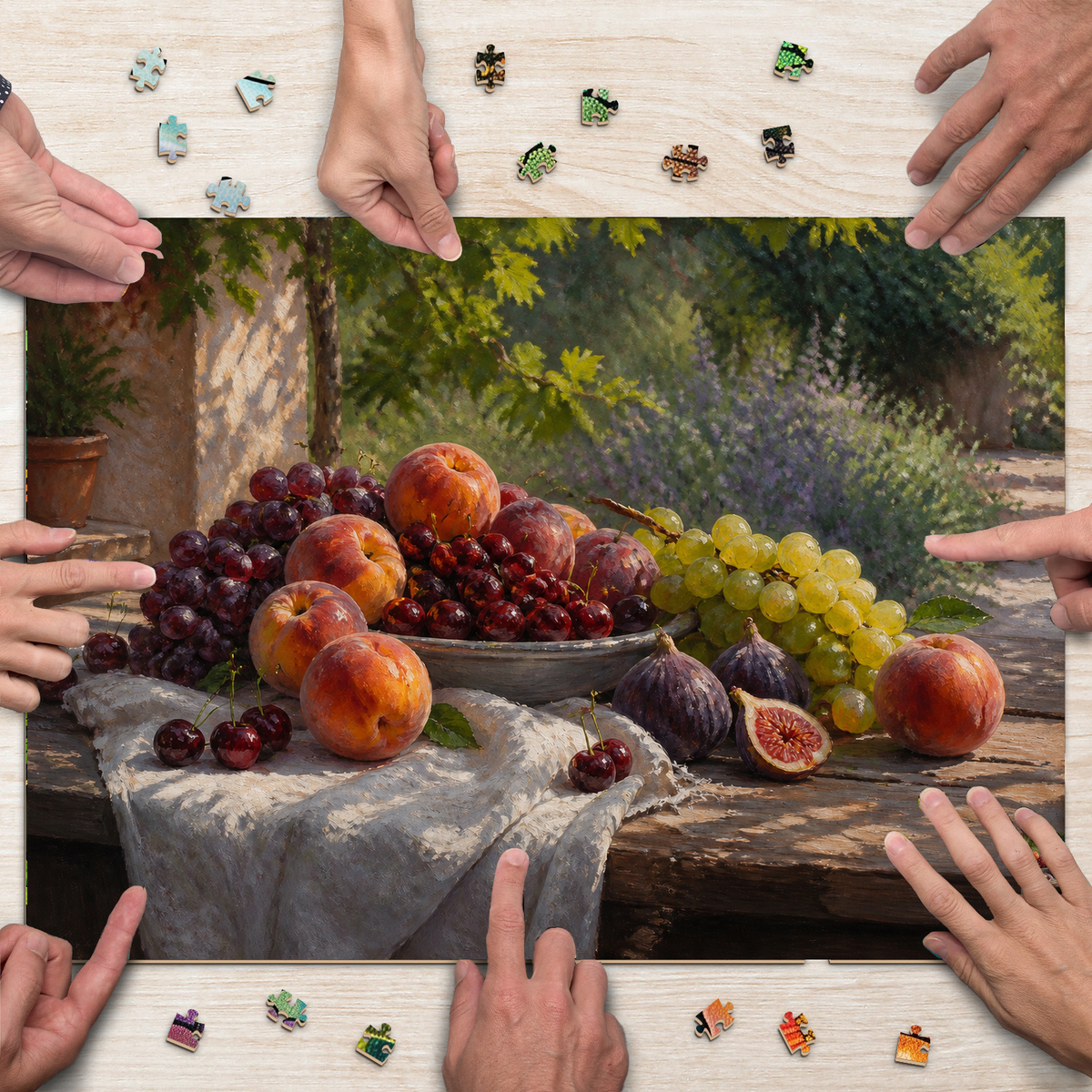 Quiet Summer Fruit Table Oil Impasto Landscape Puzzle - puzzle product view