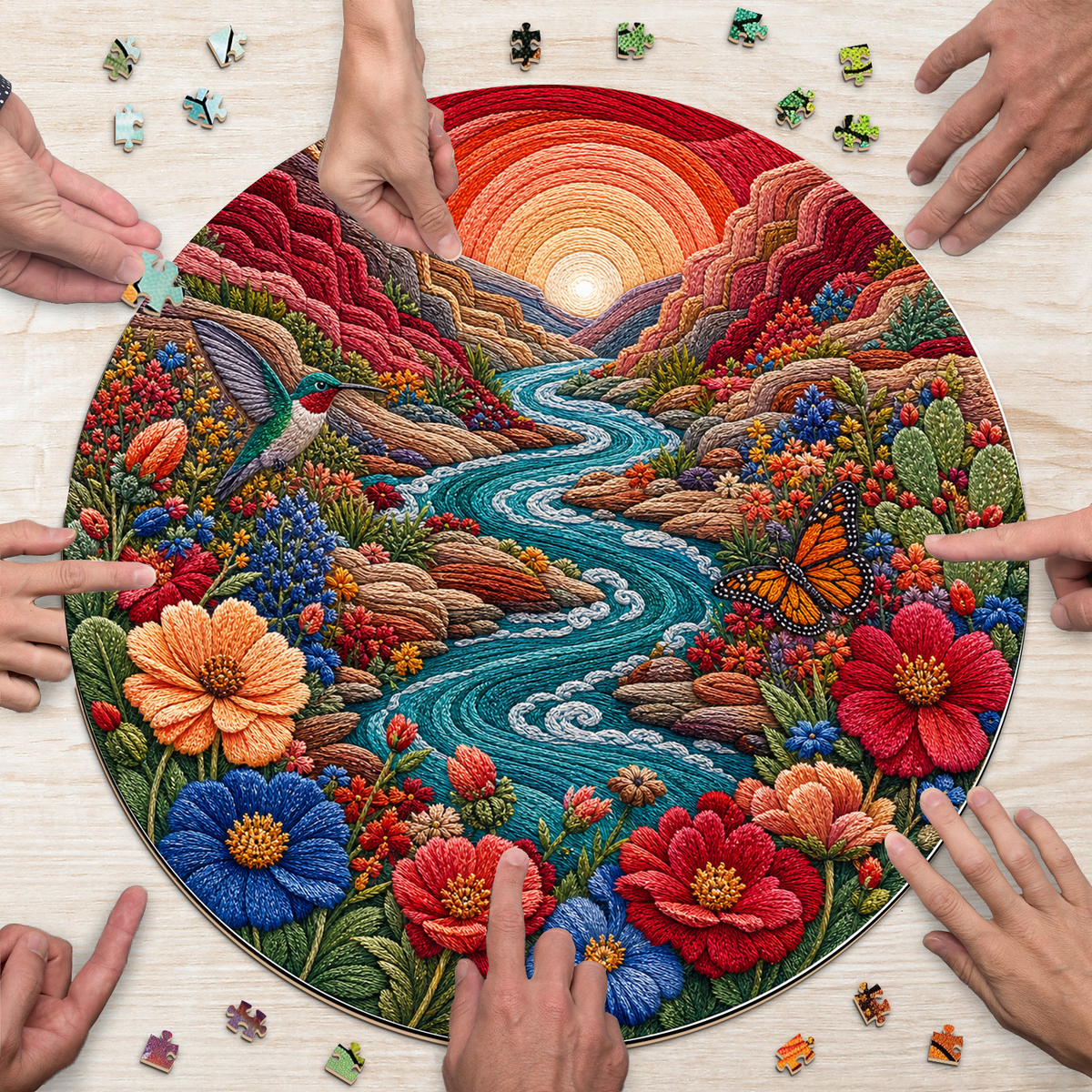Dancing Wildflower Canyon River Round Puzzle - puzzle product view