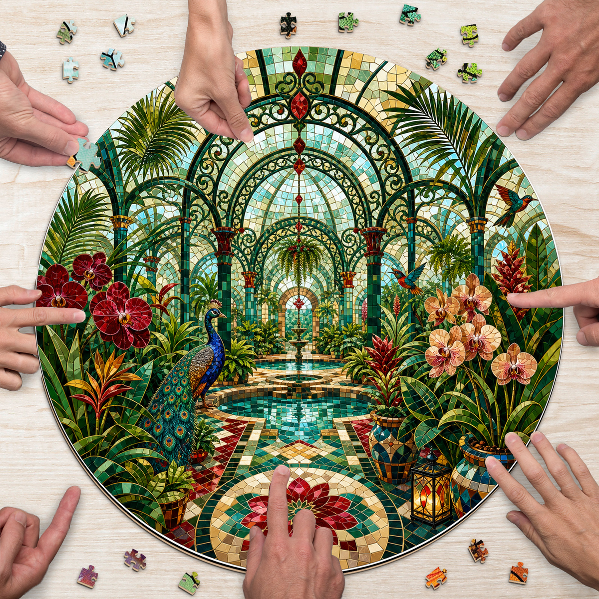 Emerald Botanical Greenhouse Maze Round Puzzle - puzzle product view
