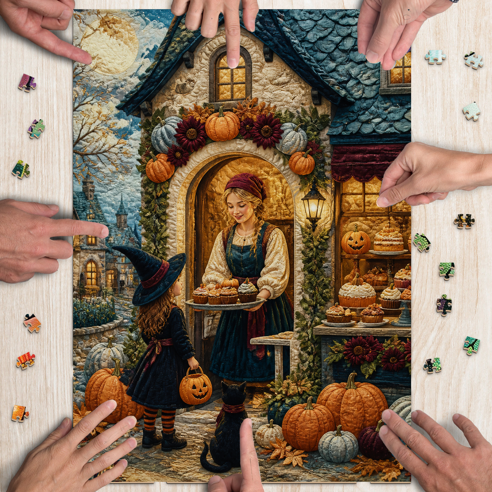 Luminous Halloween Bakery Textile Quilt Portrait Puzzle - puzzle product view