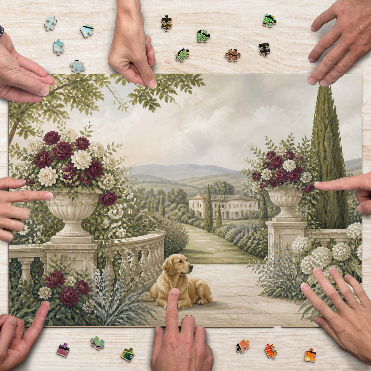 Sunlit Paper Cut Garden Tile Mural Landscape Puzzle - puzzle product view