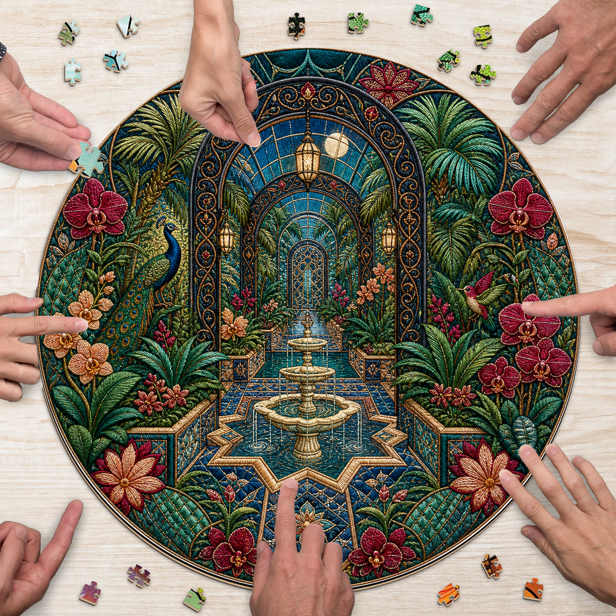 Moonlit Botanical Greenhouse Maze Round Puzzle - puzzle product view