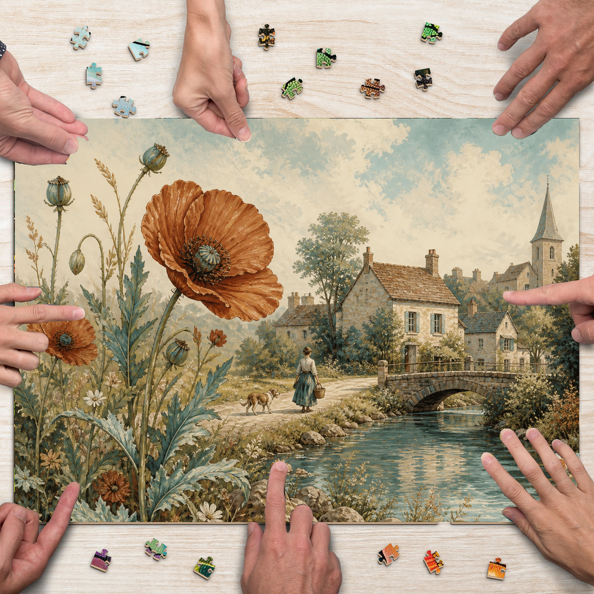 Luminous Folk Art Village Art Nouveau Decorative Landscape Puzzle - puzzle product view