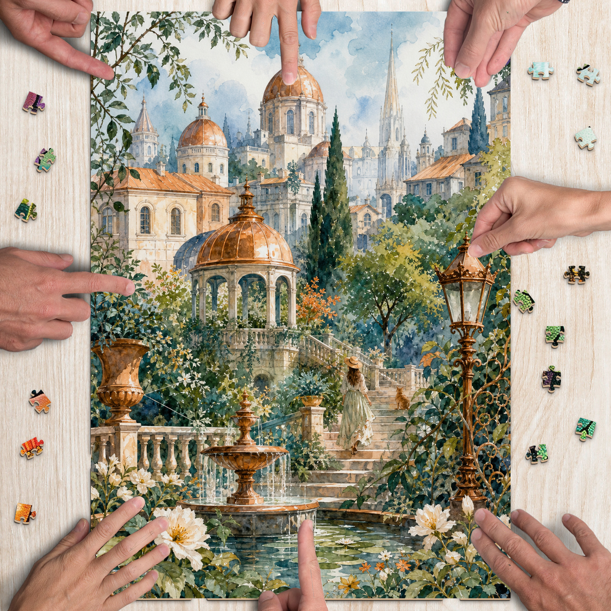 Misty Watercolor City Garden Portrait Puzzle - puzzle product view