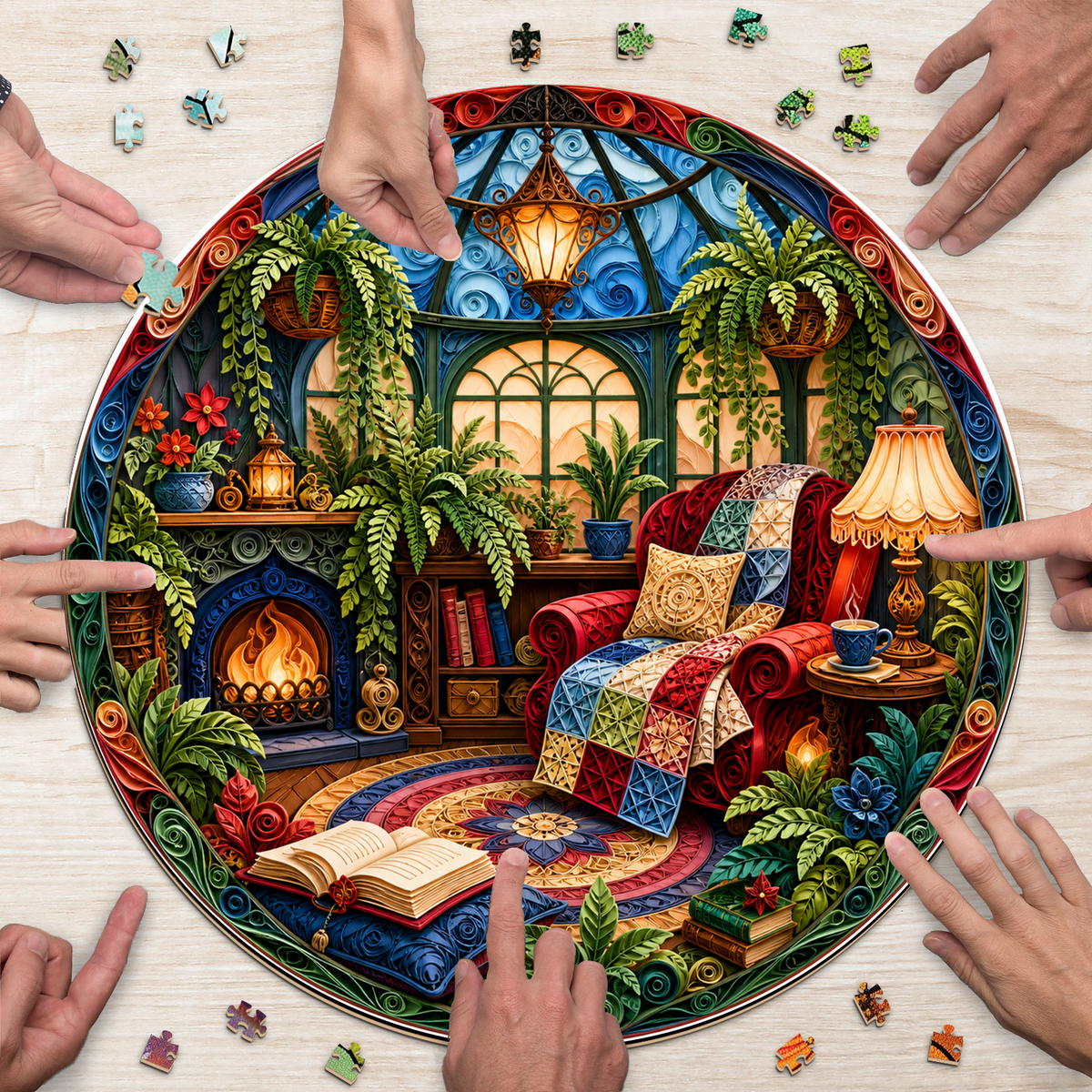 Honeyed Reading Nook Conservatory Round Puzzle - puzzle product view