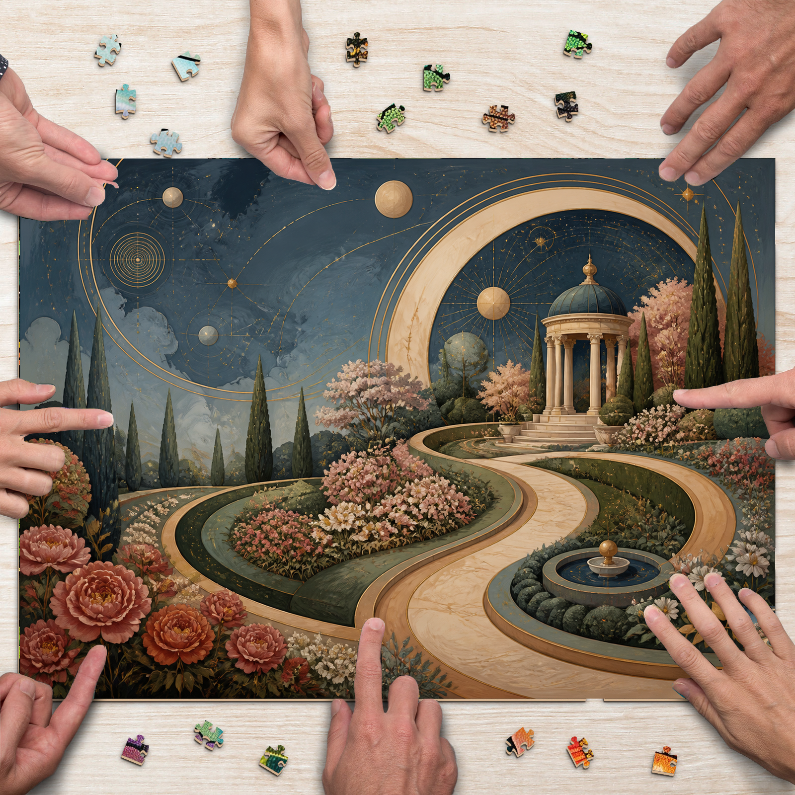 Vibrant Geometric Garden Celestial Chart Landscape Puzzle - puzzle product view