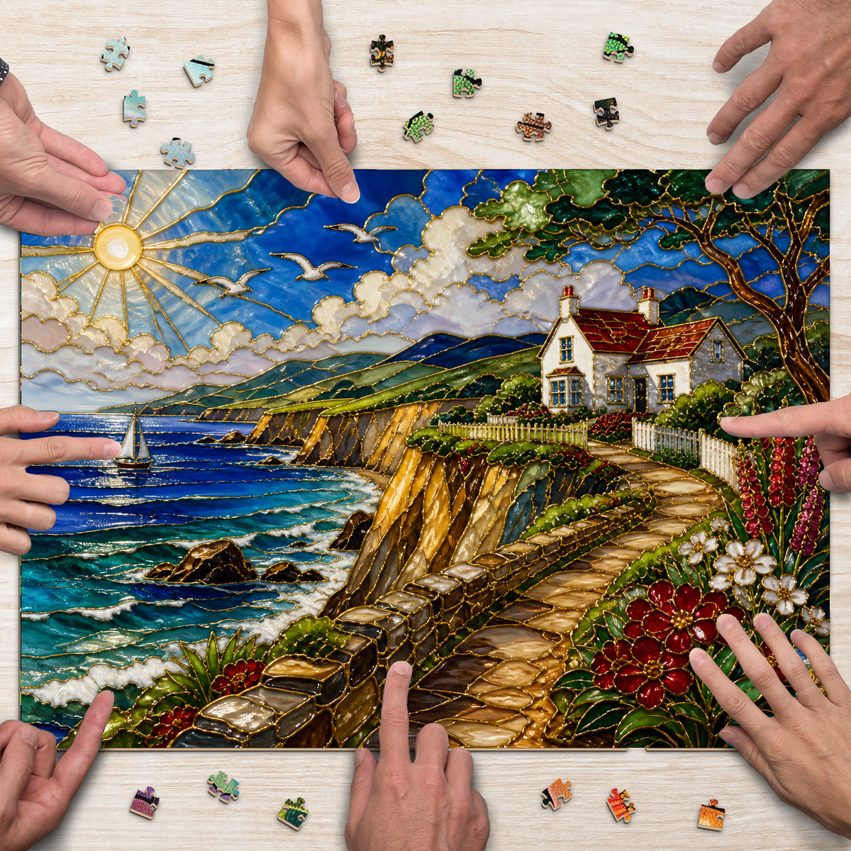 Sunlit Coastal Cliffs Landscape Puzzle - puzzle product view