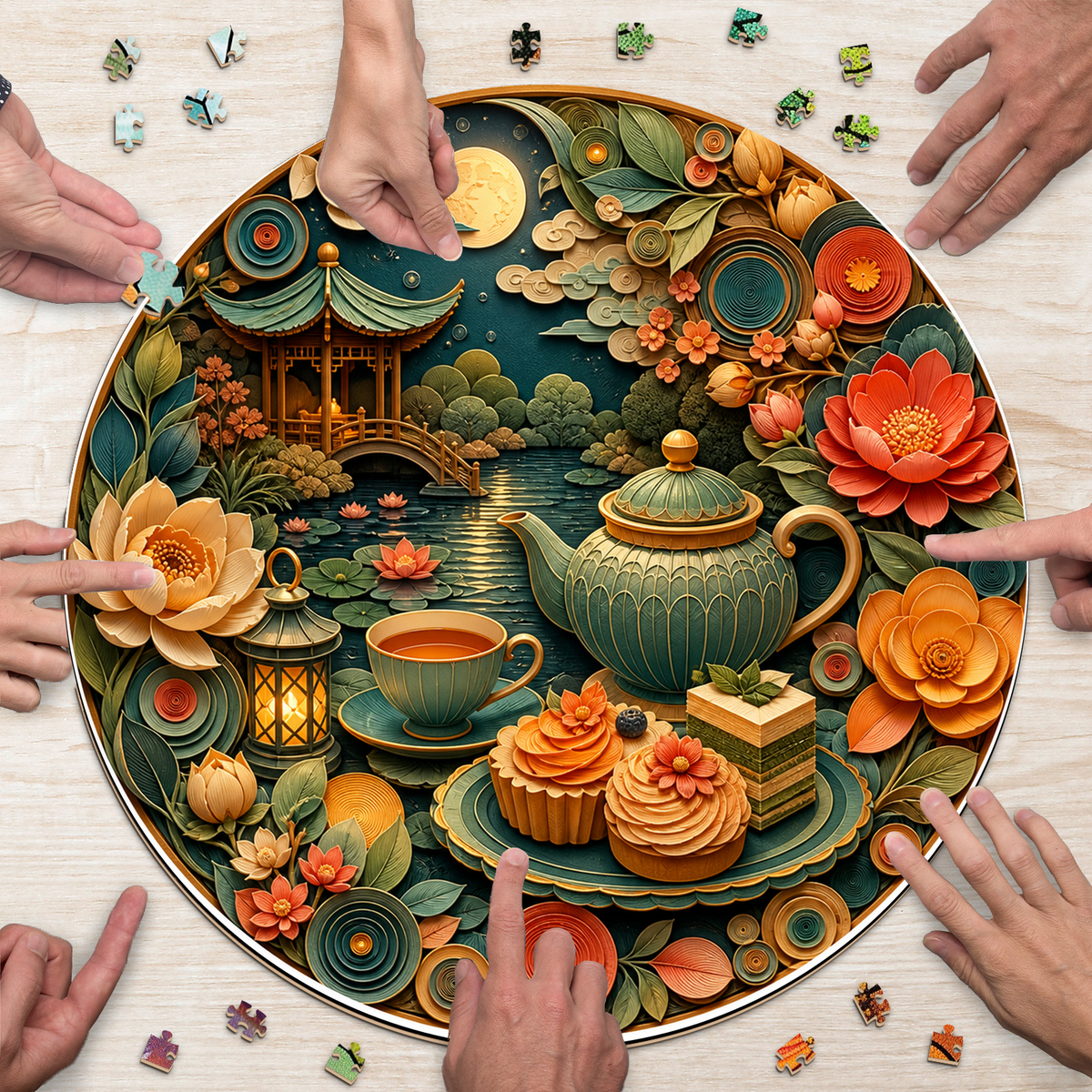 Sapphire Moonlight Tea Garden Round Puzzle - puzzle product view