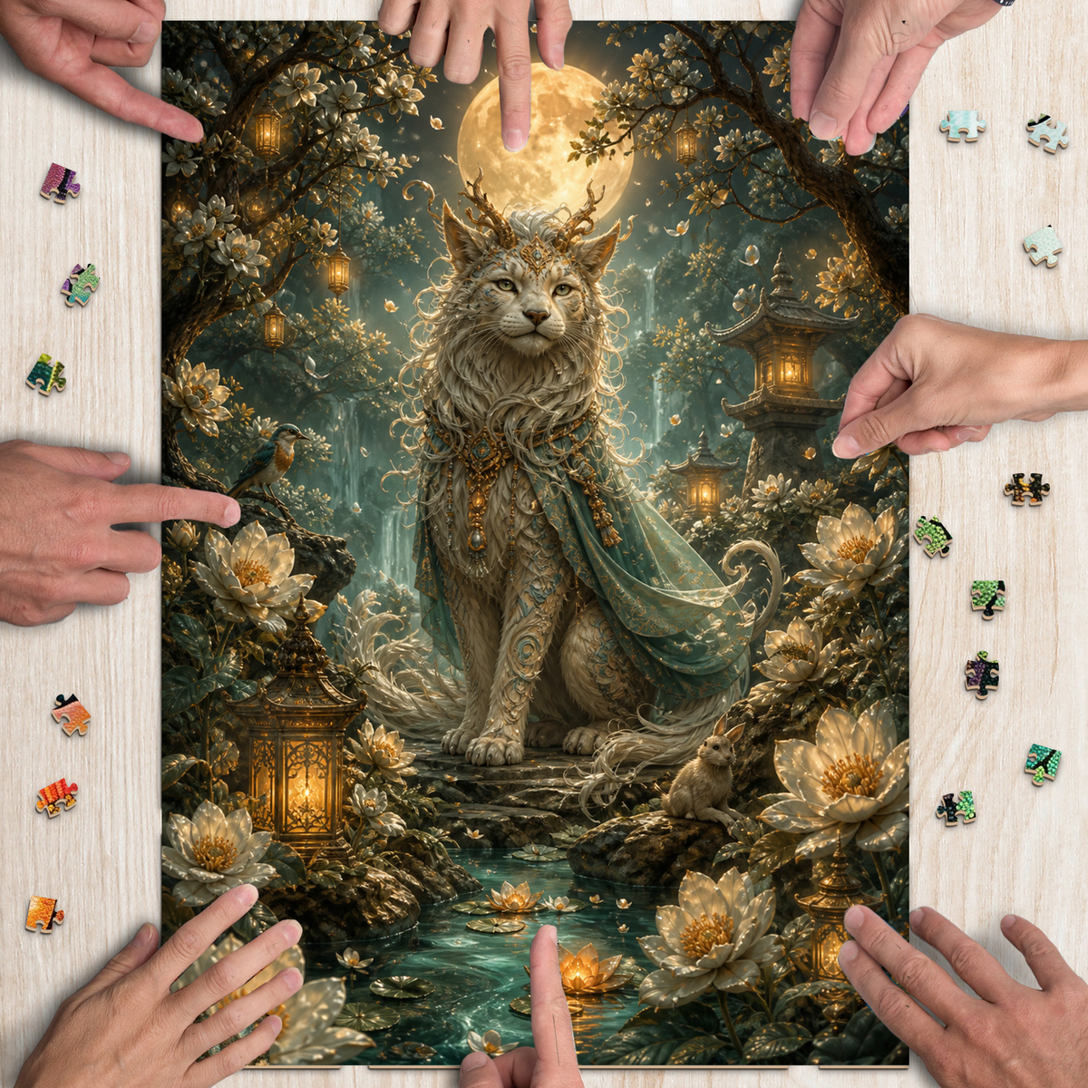 Misty Moon Garden Guardian Portrait Puzzle - puzzle product view