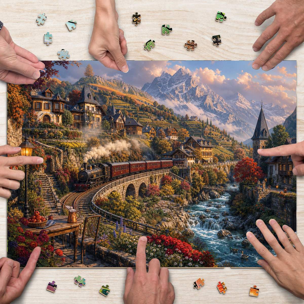 Amber Mountain Railway Town Landscape Puzzle - puzzle product view