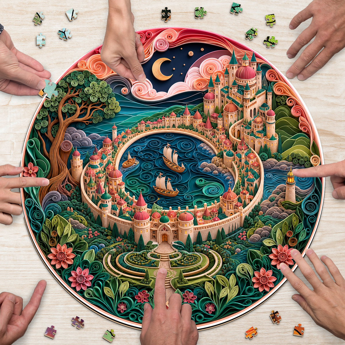 Twilight Crescent Castle City Round Puzzle - puzzle product view