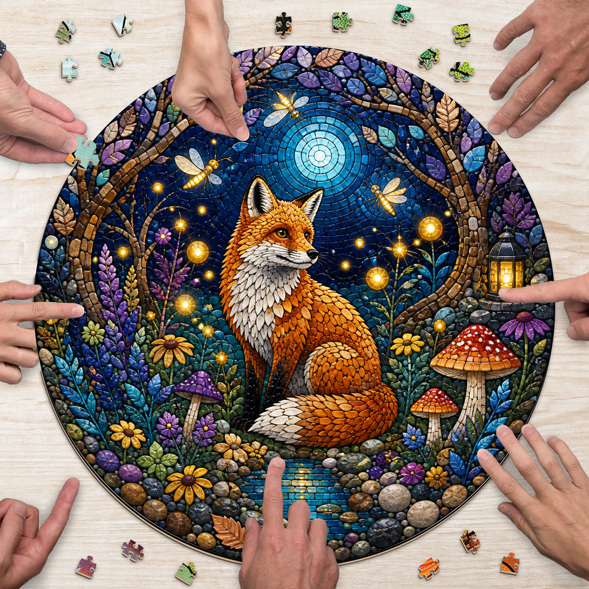 Copperleaf Fox and Firefly Grove Round Puzzle - puzzle product view