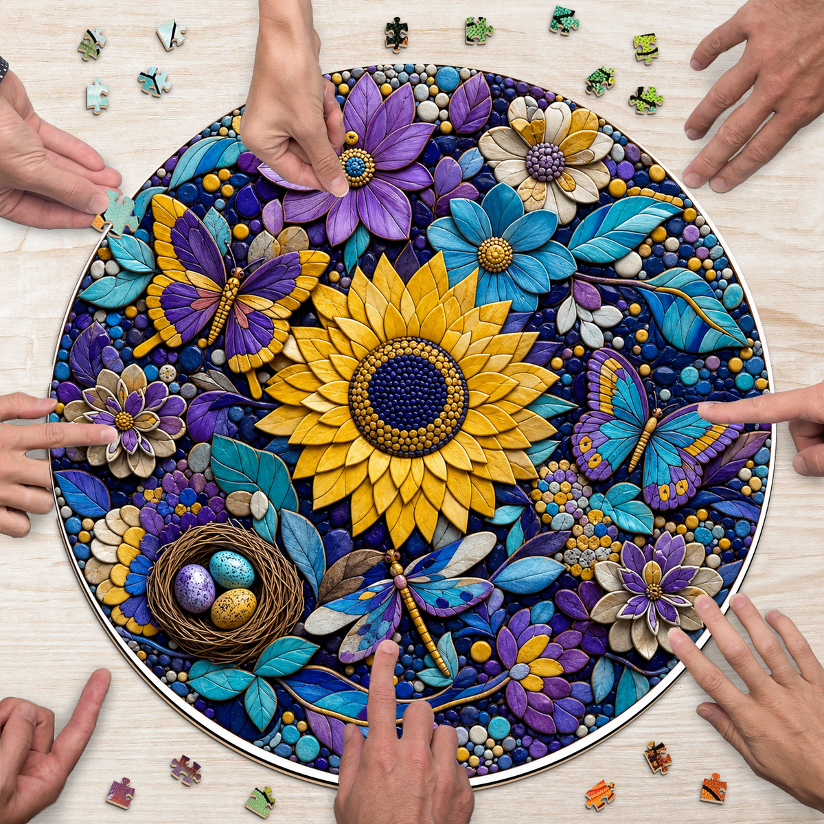 Golden Paper Garden Symphony Round Puzzle - puzzle product view