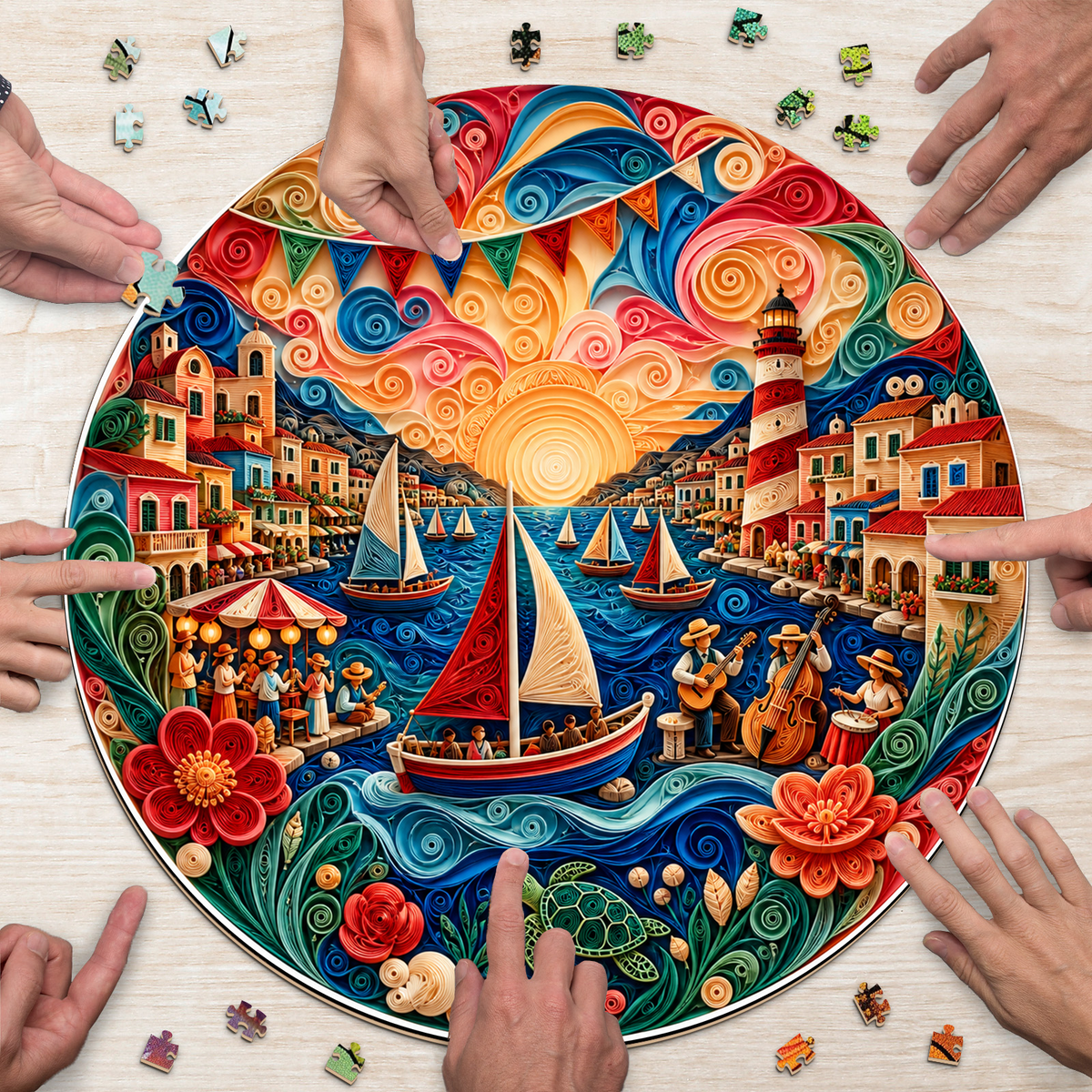 Radiant Coastal Summer Festival Round Puzzle - puzzle product view